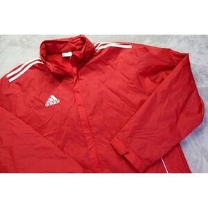 Adidas Red Track Jacket Full Zip White‎ Stripes Men's L Windbreaker Rain Jacket